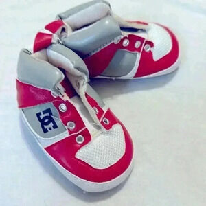 DC red and gray soft baby shoes size 6-9 months